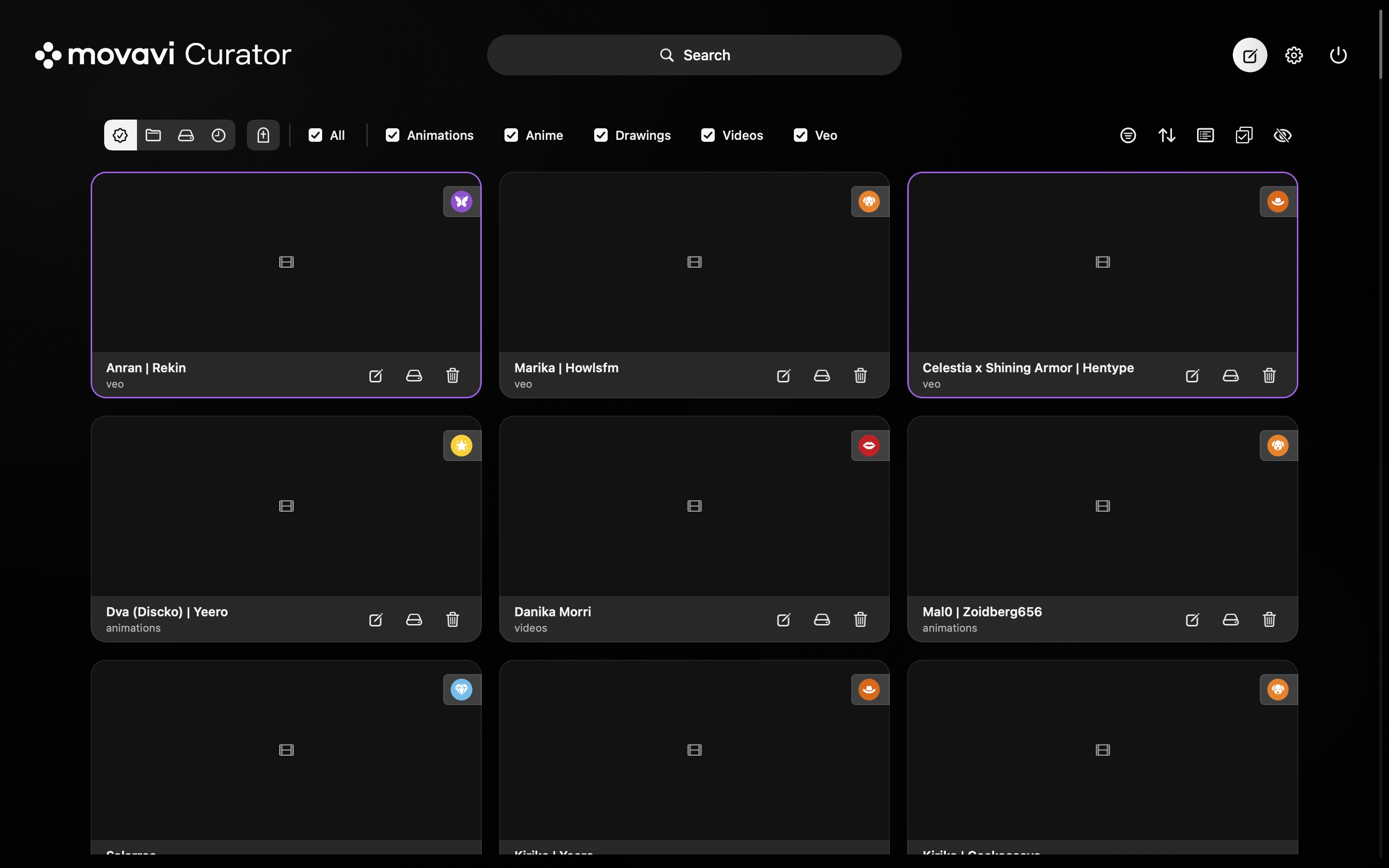 Current dark Curator interface showing a visual media overview
